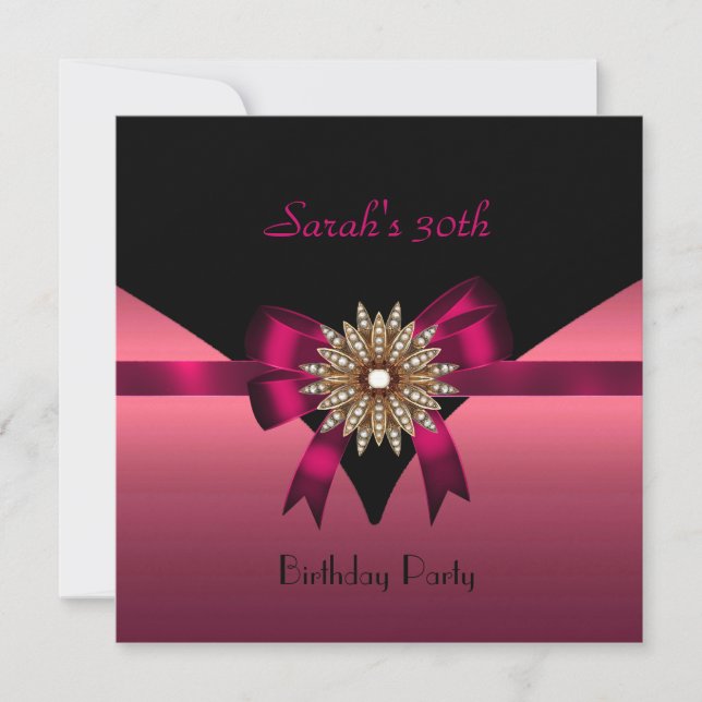Invitation 30e fête d'anniversaire Bijoux Bow noir rose (Devant)