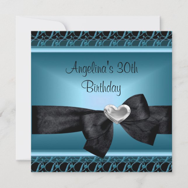 Invitation 30e fête d'anniversaire Coeur d'argent Turquoise b (Devant)