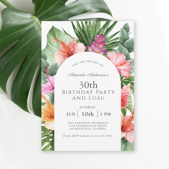 Invitation 30e fête d'anniversaire de la flore tropicale et L (Available in both printed and digital download formats.)
