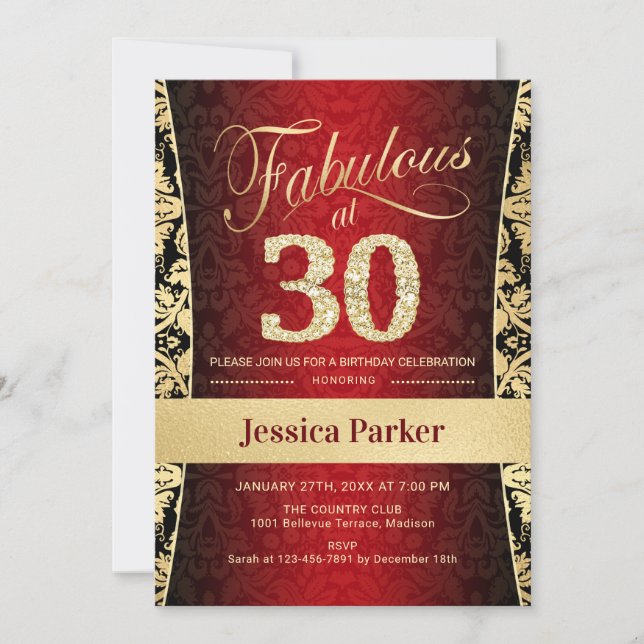 Invitation 30e fête d'anniversaire - Gold Red Black (Devant)