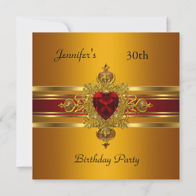 Invitation 30e fête d'anniversaire Joyau jaune or rouge (Devant)