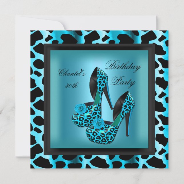 Invitation 30e fête d'anniversaire Leopard Turquoise Blue (Devant)