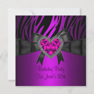 Invitation 30e fête d'anniversaire Purple Pink Heart Jewel Ze