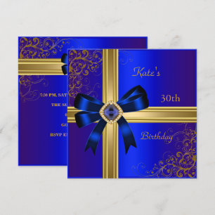 Invitation 30e fête d'anniversaire Rich Royal Blue Gold Jewel