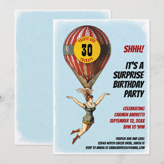 Invitation 30e Fille Balloon de cirque (Devant / Derrière)