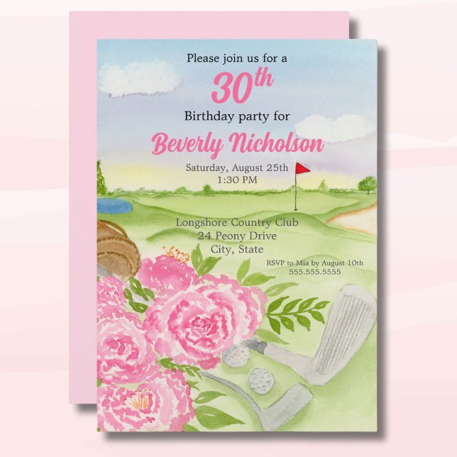 Invitation 30e Golf Anniversaire Fête Les pivoines Sur Golf (Créateur téléchargé)