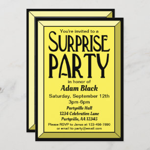 Invitation 30e Jaune Art Déco Photo Anniversaire Surprise Par