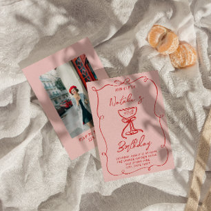 Invitation 30e Main tiré Bow Champagne Bow Rouge Photo Annive