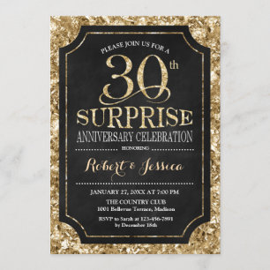 Invitation 30e Mariage anniversaire surprise - Gold noir