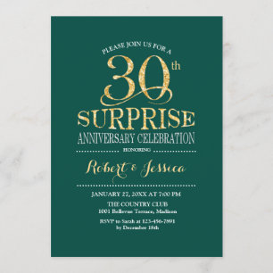 Invitation 30e Mariage anniversaire surprise - Gold vert