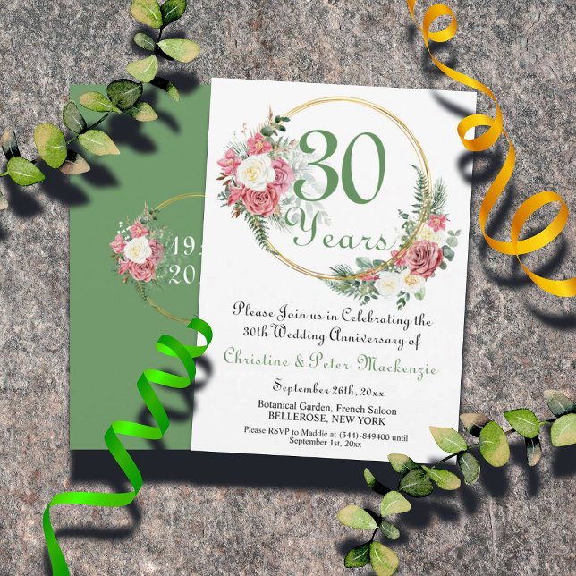 Invitation 30e Mariage Pearl Anniversaire Rose Gold Frame (Créateur téléchargé)