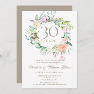 Invitation 30e Mariage Pearl Anniversaire Rose verdure
