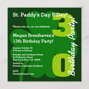 Invitation 30e ST PATRICK Shamrock de fête d'anniversaire A01