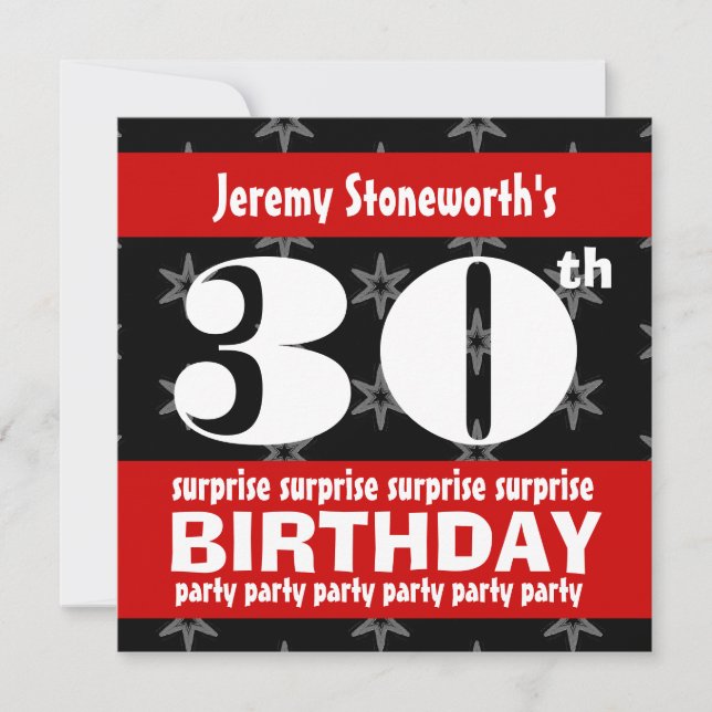 Invitation 30e SURPRISE Anniversaire Silver Stars B420 (Devant)