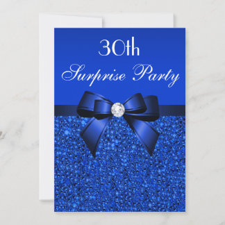 Invitation 30e Surprise Party Royal Blue Sequins and Bow