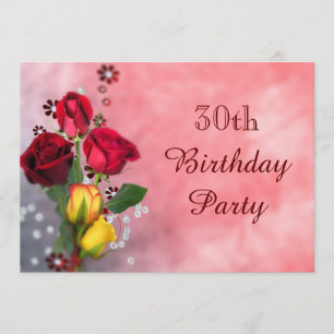 Invitation 30ème anniversaire chic de roses rouges et jaunes