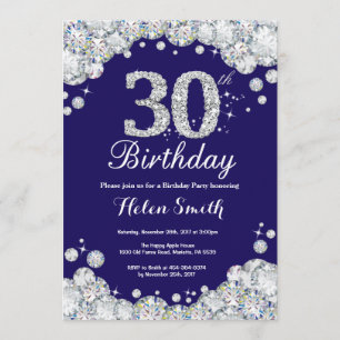 Invitation 30ème Bleu marine d'anniversaire et diamant