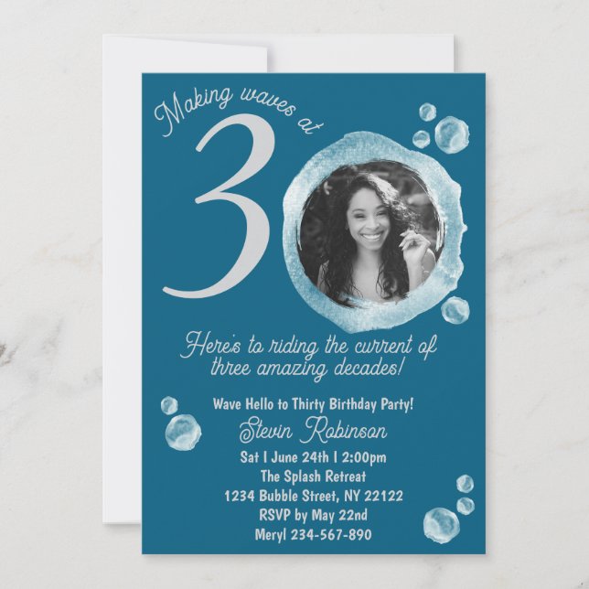 Invitation 30ème Dark Turquoise Bubbles Anniversaire Invitati (Devant)