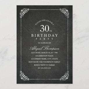 Invitation 30ème fête d'anniversaire d'adulte vintage de