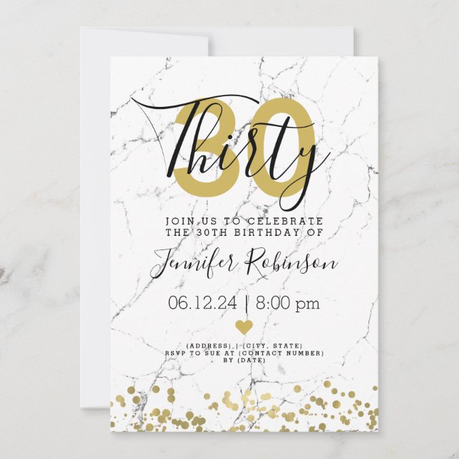 Invitation 30ème marbre moderne d'or de fête d'anniversaire (Devant)