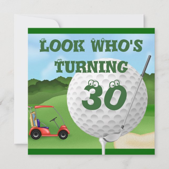 Invitation 30ème MODÈLE d'invitations d'anniversaire de golf (Devant)