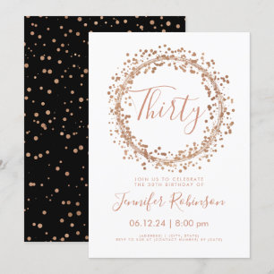 Invitation 30ème Or rose B de fête d'anniversaire+Confettis
