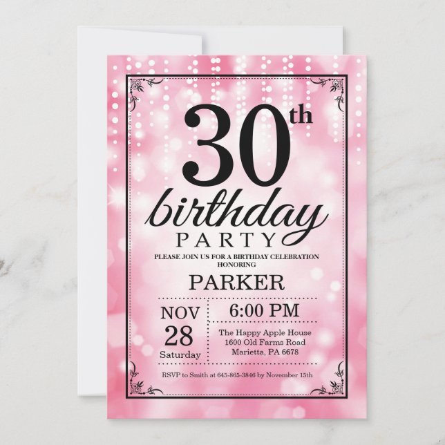 Invitation 30ème Parties scintillantes de rose d'invitation (Devant)