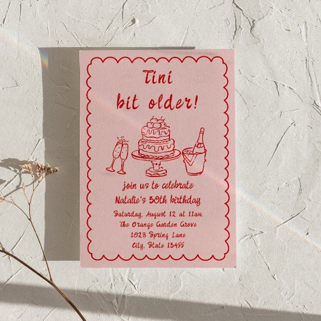 Invitation 30ème Red Pink Champagne Cake Quirky Anniversaire (Créateur téléchargé)