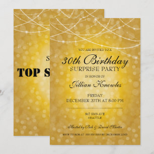 Invitation 30ème Surprise Party Gold Bokeh String Lights