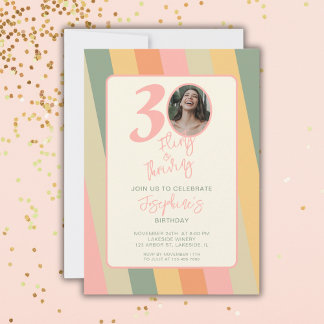 Invitation 30ème Trente Flirty Thriving Boho Pink Photo