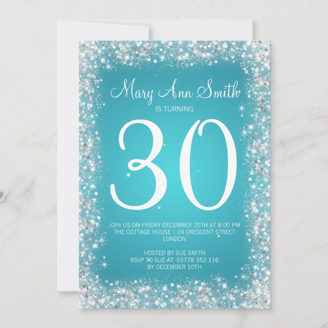 Invitation 30ème Turquoise de scintillement de parties (Devant)