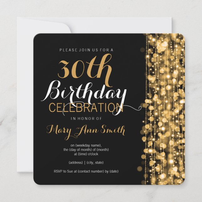 Invitation 30èmes étincelles de fête d'anniversaire d'or (Devant)