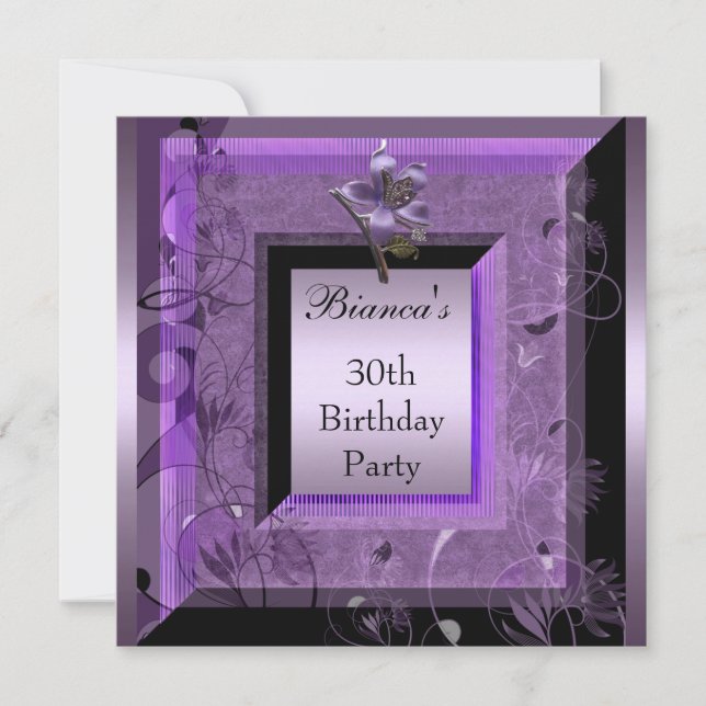 Invitation 30th Birthday Party Purple Floral (Front)