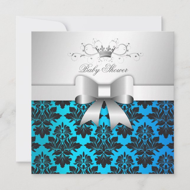 Invitation 311-Blackberry Tropical Blue Damask| Baby shower (Devant)