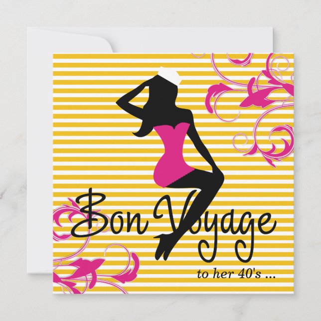 Invitation 311 Bon Voyage Silhouette Thème Nautique Rose (Devant)