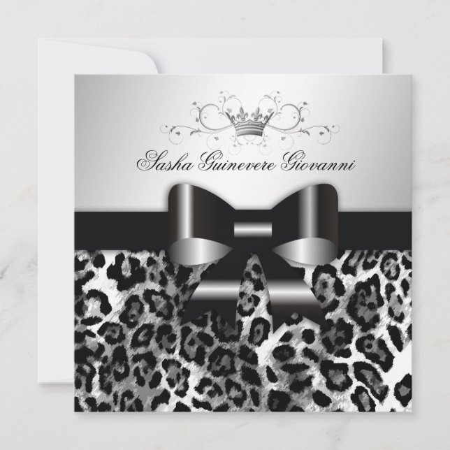 Invitation 311- Chic Black Leopard Bow  | Sweet 16 (Devant)