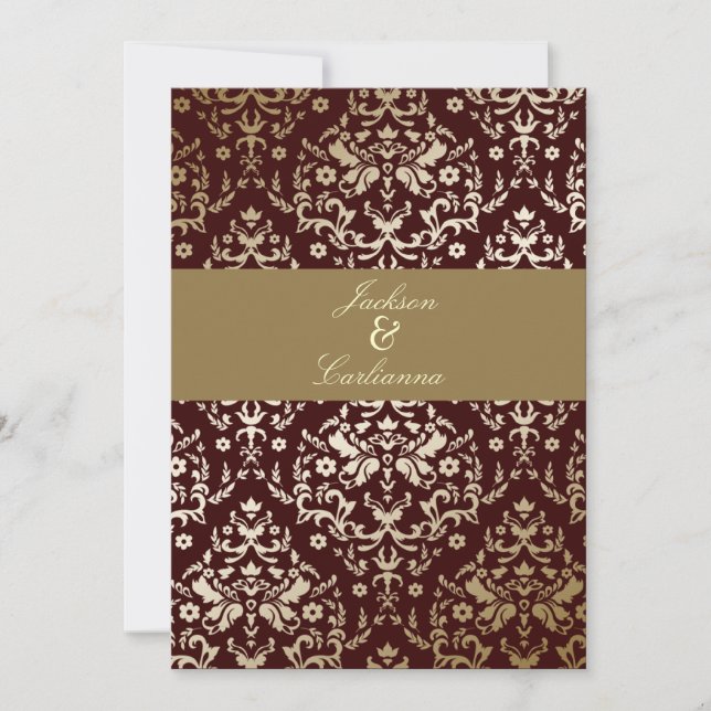 Invitation 311 Chocolat d'ivoire d'or Damask éblouissant (Devant)