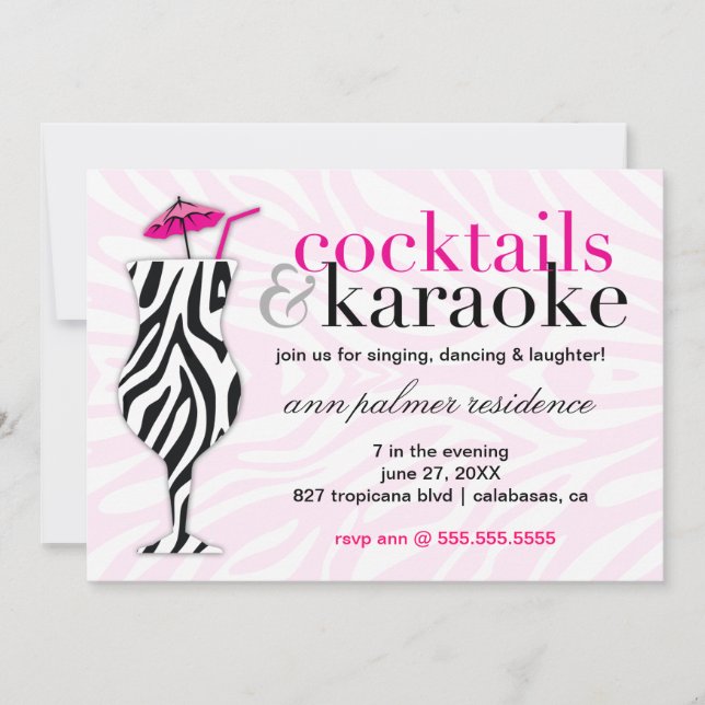 Invitation 311 cocktails et zèbre de karaoke (Devant)