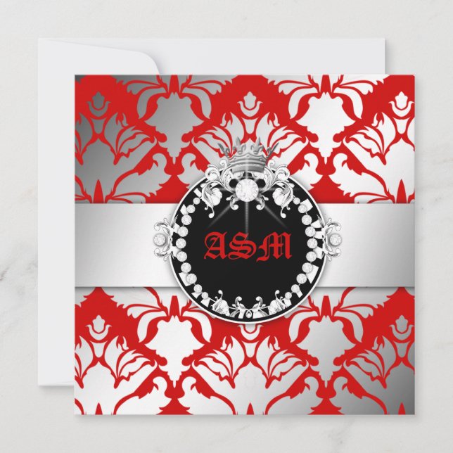 Invitation 311-Damask Shimmer Queen Kisses Sweet 16 Cherry (Devant)