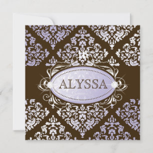 Invitation 311-Luxueusement Lilac N Brown Damask Sweet 16