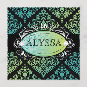 Invitation 311-Luxueusement Turquoise n' Lime Damask Sweet 16