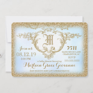 Invitation 311 Parties scintillant d'or Monogramme Baby Boy S