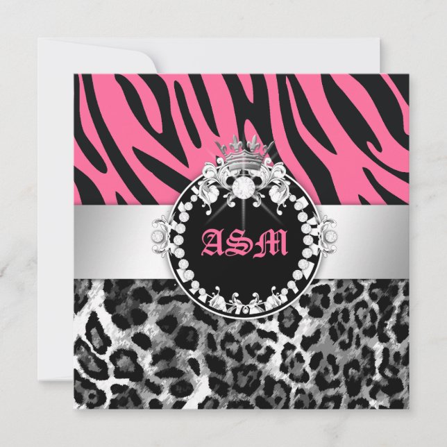 Invitation 311-Zebra-LeoTique Diamonds n'Kisses Sweet 16 (Devant)