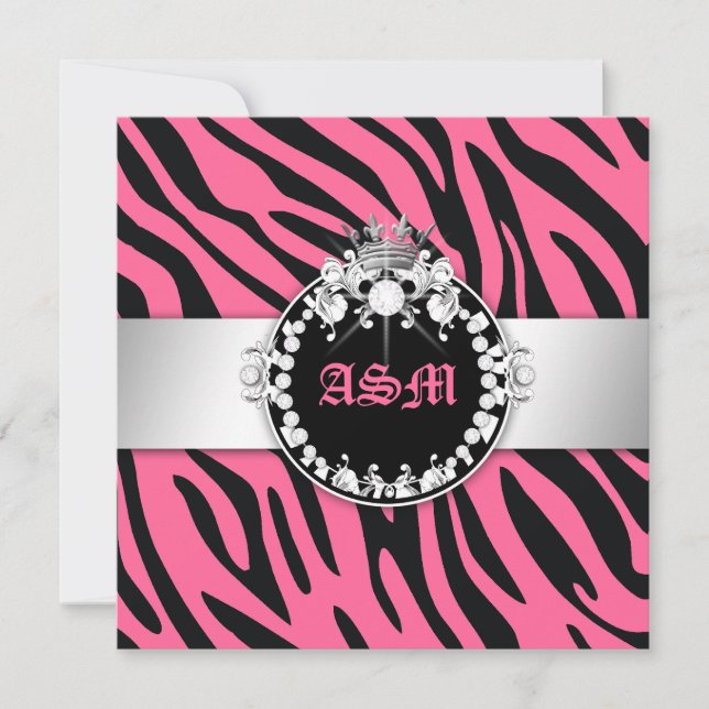 Invitation 311-Zebra-Tique Diamonds n' Kisses Sweet 16 Pink 2 (Devant)