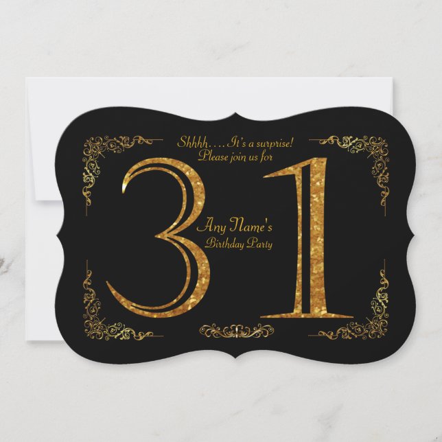 Invitation 31e, fête d'anniversaire 31e, grand Gatsby, noir & (Devant)