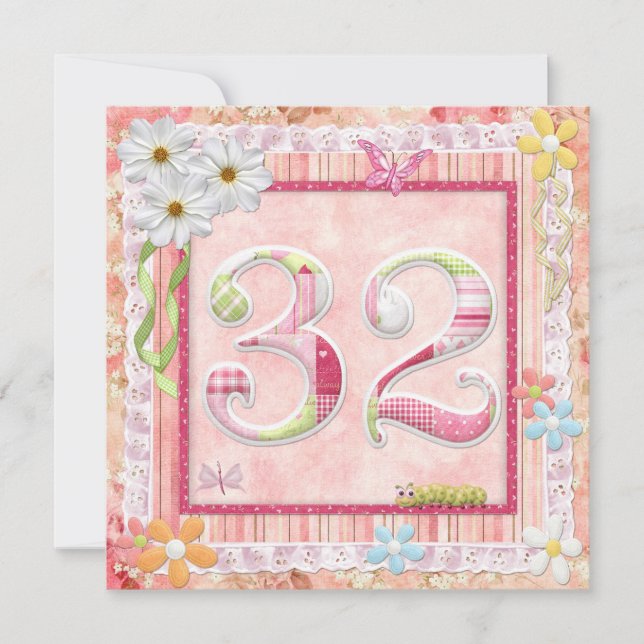 Invitation 32ème anniversaire style scrapbooking (Devant)