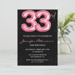 Invitation 33e anniversaire Glam Pink Black Balloon