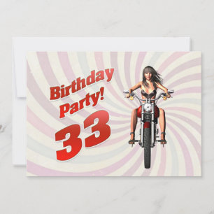 Invitation 33ème anniversaire avec une fille sur une moto