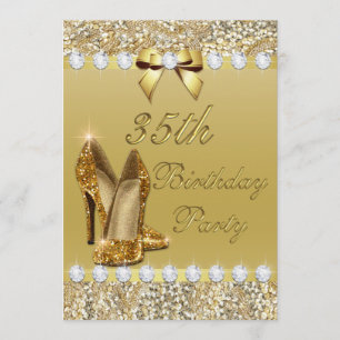 Invitation 34e anniversaire Classy Gold Heels Sequins Diamond