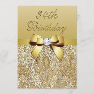Invitation 34e anniversaire des Séquins Gold Faux et Bow